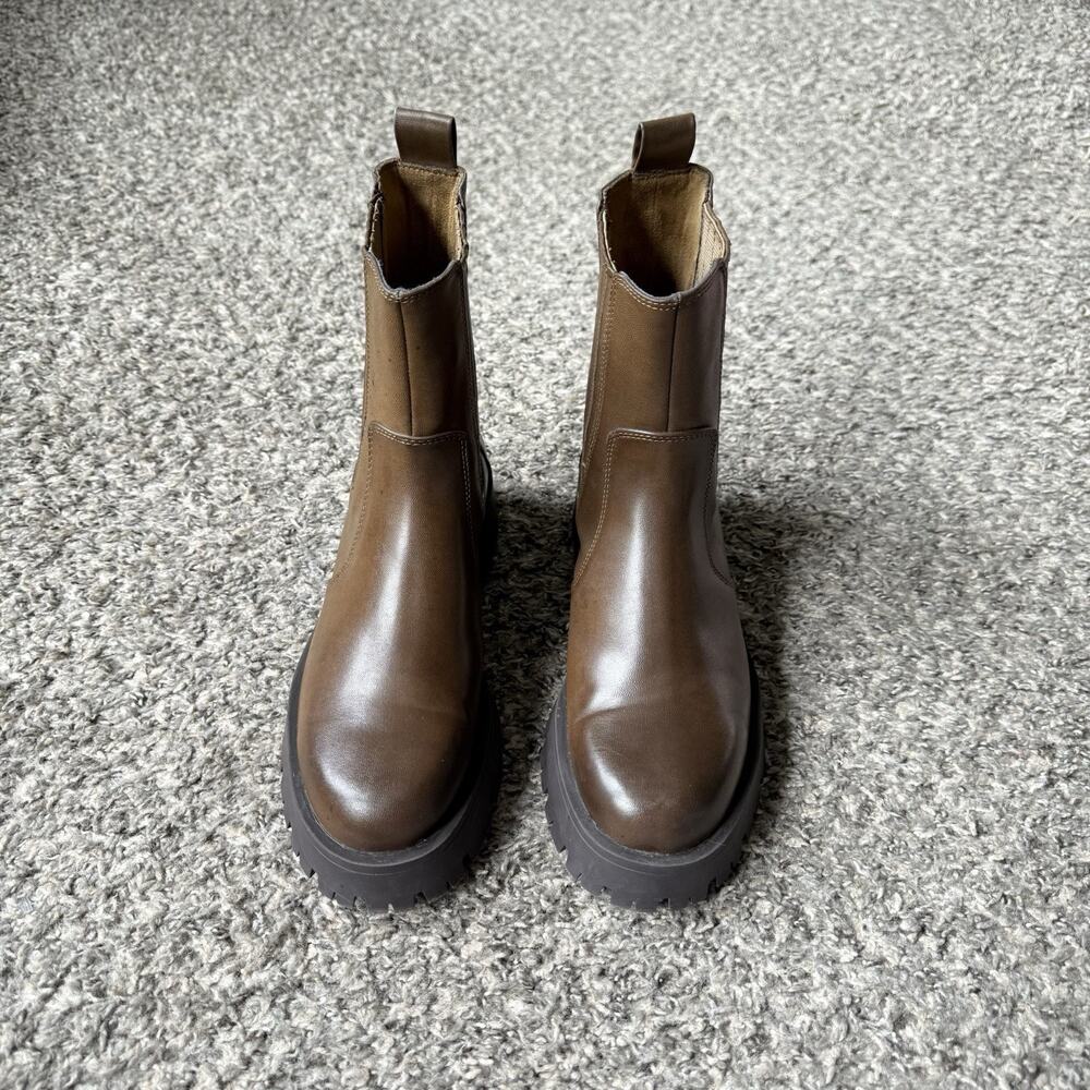 Zara Green Vegan Leather Chunky Boots Chelsea Size 37 US 6.5 - Picture 2 of 6